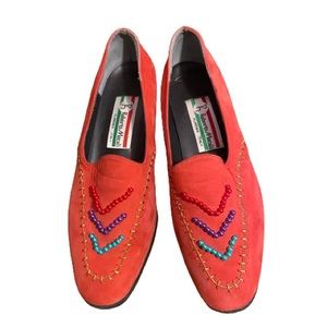 Vintage 80’s beaded coral suede shoes made in Italy 🇮🇹